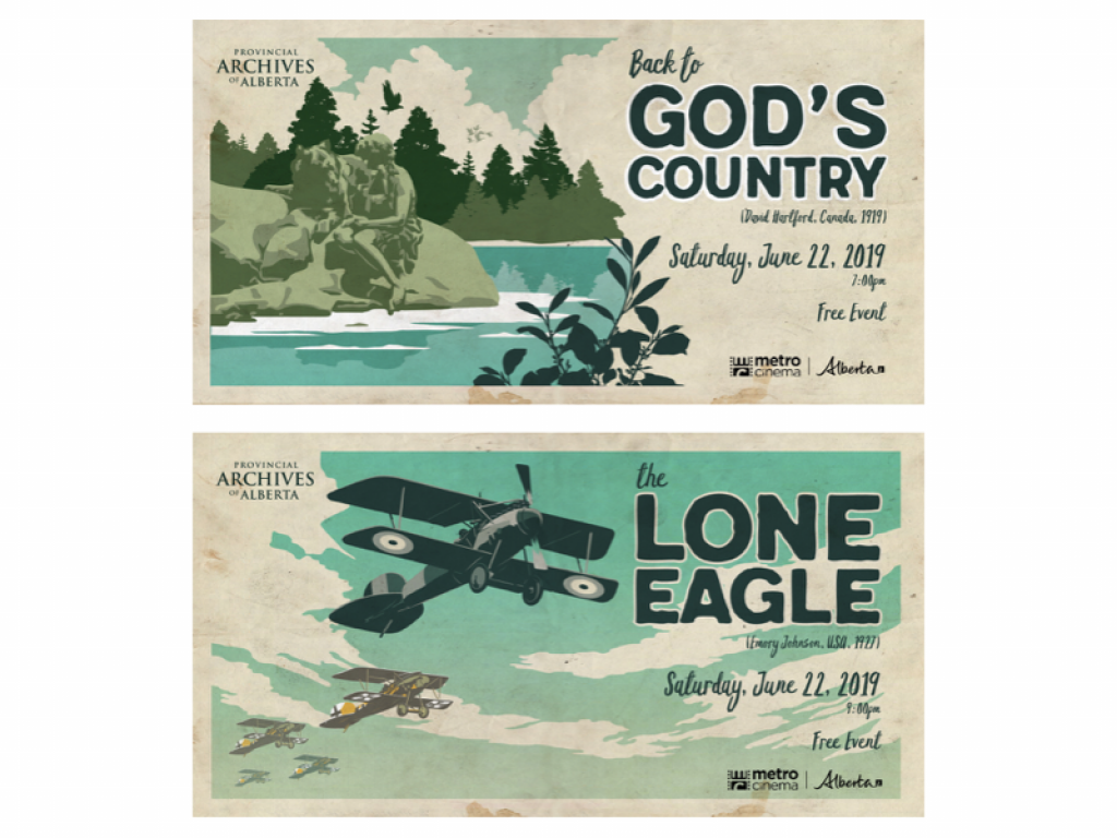 Advertisments for the PAA film night showings of Back to God's Country and The Lone Eagle
