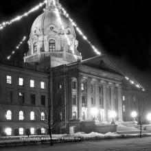 Legislative Buildings at night, 1935, Provincial Archives of Alberta, Photo Ks950, Photographer Kensit