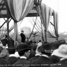 Sir Wilfrid Laurier speaking at Alberta's inauguration, 1905 <BR />Provincial Archives of Alberta Photo B6661 <BR />Photographer Charles Mathers